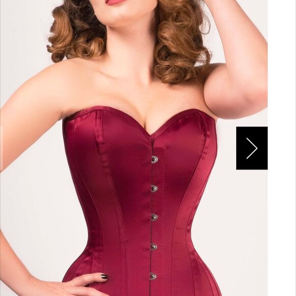 Burgundy satin longline waist-taming overbust corset - Picture 2 of 6